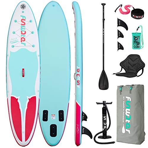 FunWater Aufblasbares Stand Up Paddle Board Surfbrett SUP Komplettes Paddleboard Zubehör Verstellbares Paddel, Pumpe, ISUP Reiserucksack, Leine, wasserdichte Tasche, Erwachsene Paddelboard