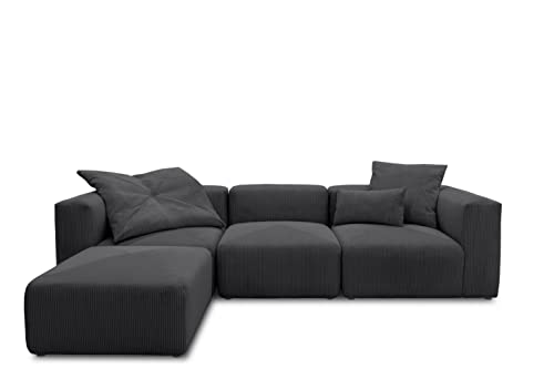 DOMO Collection Malia Ecksofa, Modulsofa in L-Form, bestehend aus 4 Modulen, Sofa, Couch, anthrazit, 301 x 193 cm