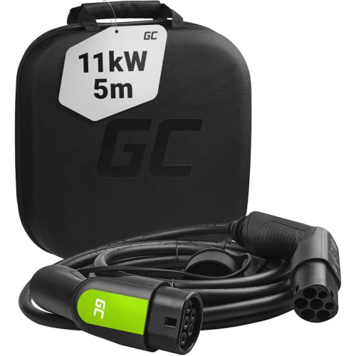 Green Cell® GC Type 2 Ladekabel für EV Elektroautos PHEV | 11kW | 16A | Typ 2 auf Typ 2 | 5 Meter | 3-Phasig | Kompatibel mit Model S / 3 / X/Y, ID.3, i3, E-Tron, Leaf, I-Pace, XC40 Electric