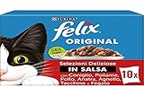 Felix Original in Nassfutter Soße für Katzen Lamm, Leber, Rognone, Geflügel, 60 Beutel à 85 g, Ente, Truthahn, Huhn Und Kaninchen, (Confezione (60er Pack)