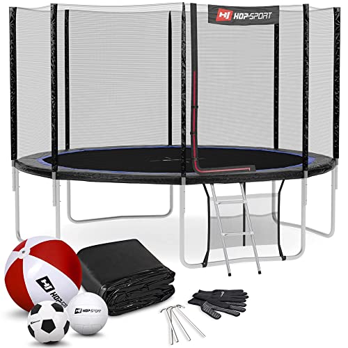 Hop-Sport Gartentrampolin Outdoor Trampolin 244, 305, 366, 430, 490 cm Komplettset inkl. Außennetz Leiter Wetterplane Bodenhaken 305cm 4 Beine