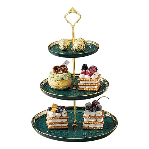 Cupcake-Ständer Keramik Kuchen Stand mit 3-Lagen Eingelegten Gold Tier Tables Obstteller für Couchtisch Dekoration, Cupcake und Teller Dessert Stand (grün)