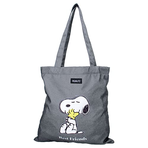 Vadobag PEANUTS SNOOPY Große Shopper Tasche - Einkaufstasche - Snoopy und Woodstock Best Friends - Einheitsgröße - Maße 40 x 40 x 15 cm - Farbe: Grau, grau, Einheitsgröße