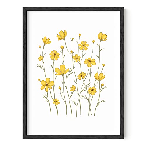 HAUS AND HUES Gelbe Blumen Wandkunst SonnenblumenPoster Gelb Wandbilder Sonnenblume Wandkunst & gelbe Wanddekoration für Schlafzimmer Gelb Badezimmer Wanddekoration Gelb und Weiß Dekor ungerahmt