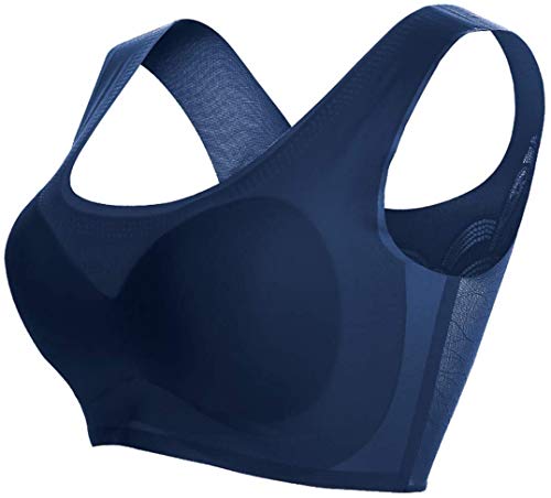 BreathyWings Ultradünner Komfort-BH in Übergröße, aus Eisseide, nahtlose Raffung, für die Brust und den Sport mit abnehmbaren Pads Gr. XXXXXL, blau