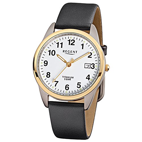 Regent Herren-Armbanduhr Elegant Analog Leder-Armband schwarz Quarz-Uhr URF687