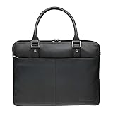 dbramante1928 - Rosenborg Laptoptasche 14 Zoll für Damen und Herren - Tasche mit strukturierten Ledergriffen und einem verstellbaren Schultergurt - Aus echtem Vollnarbenleder - Pebbled Black