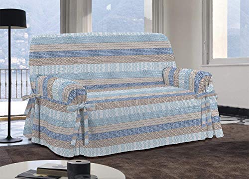 Sofabezug geometrisch Blau & Couch Überzug | weicher Sessel & Sofa Überzug & Sofaüberwurf Decke | Sofa Überwurf aus angenehmer Baumwolle | schöne Sofa Cover Abdeckung