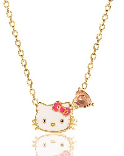 Hello Kitty Sanrio Womens and June Birthstone Necklace 16+2, Flash-Plated Necklace Official License