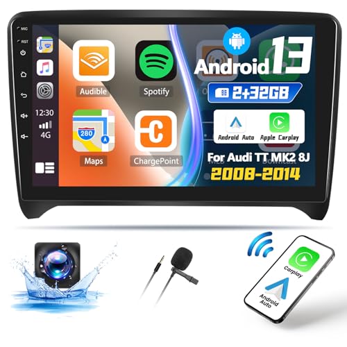 OiLiehu 2G+32G Wireless Carplay Android Auto Android 13 Radio 2din für Audi TT MK2 8J 2008-2014 Autoradio Mit Bildschirm 9 Zoll Unterstützung Mirror Link/Equalizer/Bluetooth/FM RDS/WiFi/GPS