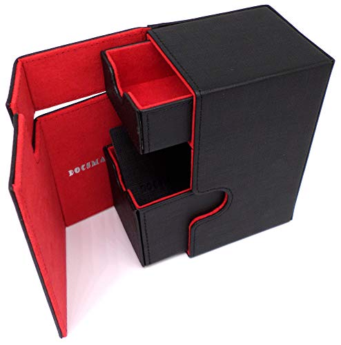 docsmagic.de Premium Magnetic Tray Box (80) Black/Red + Deck Divider - MTG PKM YGO - Kartenbox Schwarz/Rot