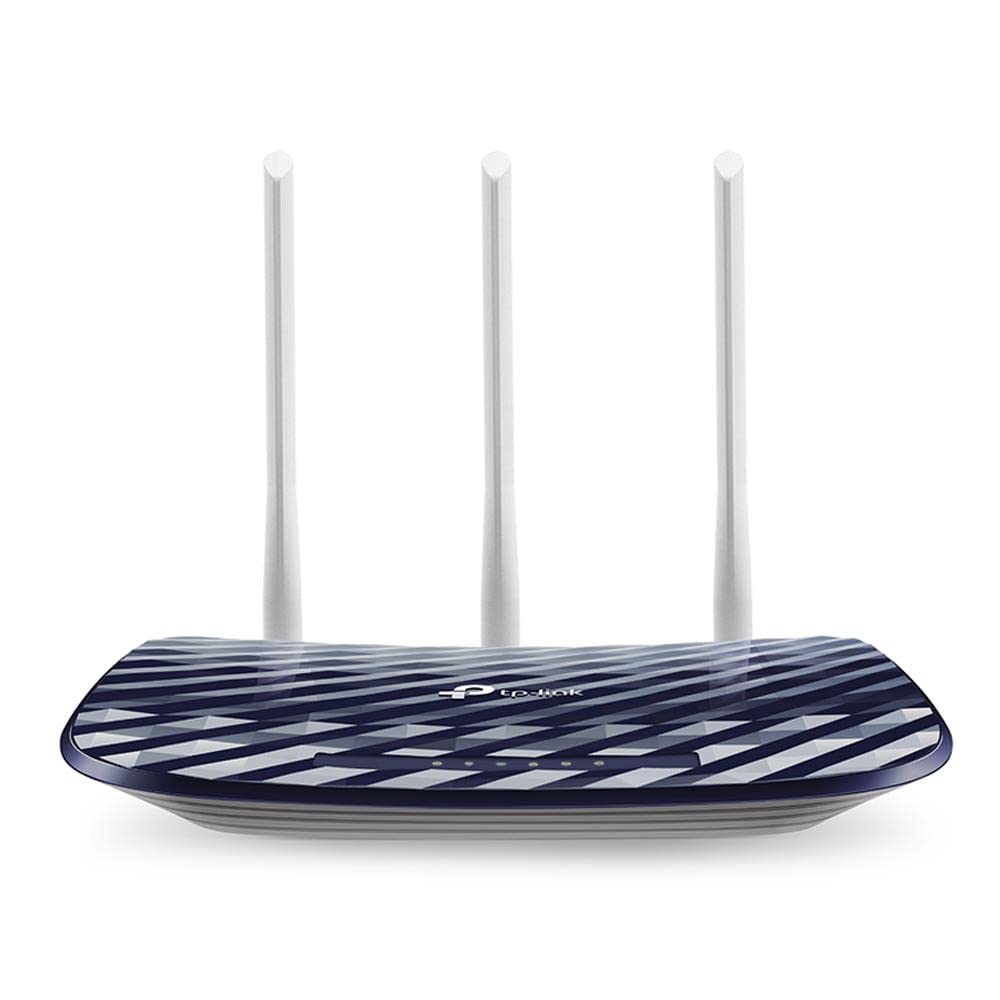 TP-Link Archer C20 Dual Band WLAN Router (300Mbit/s auf 2,4GHz + 433Mbit/s auf 5GHz, 4 10/100 LAN + 1 10/100 WAN Ports, unterstützt einfachen Gast-Netzwerk Zugriff und Kinderschutz) blau weiß