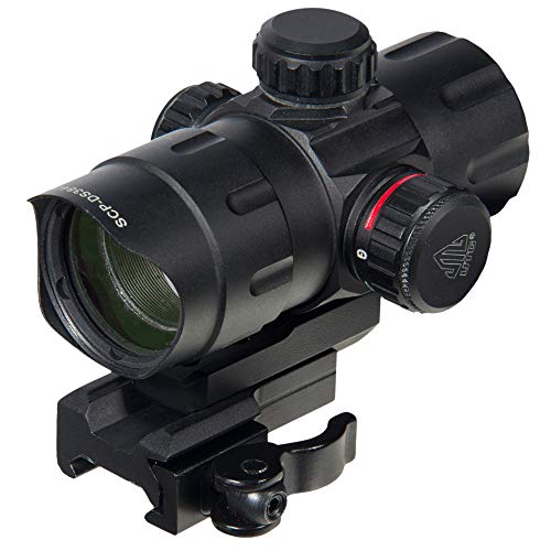 UTG Leuchtpunktvisier 4.2 Zoll Ita Red/Green Dot Sight with Riser Adaptor, Qd Mount und Flip-Open Lens Caps, Schwarz, SCP-DS3840W