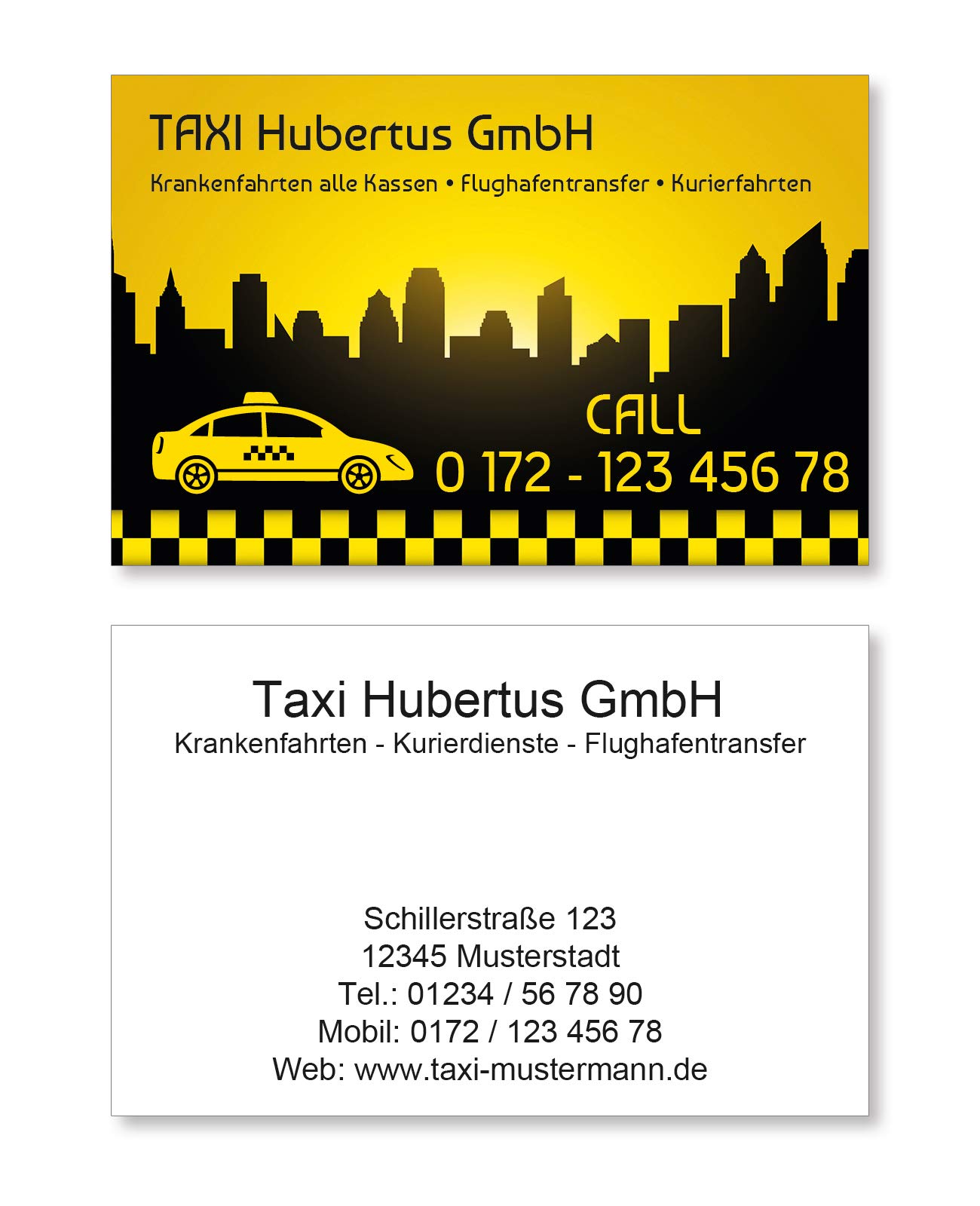 250 Visitenkarten für Taxi Kurier Taxiruf - 350g Bilderdruck matt