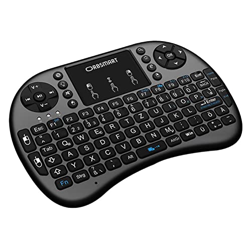 Orbsmart AM-2 kabellose Mini-Tastatur mit integrierten Touchpad/Wireless Keyboard inkl. deutsches Tastaturlayout/LED-Beleuchtung/Fernbedienung für Android TV Boxen/Windows Mini-PC