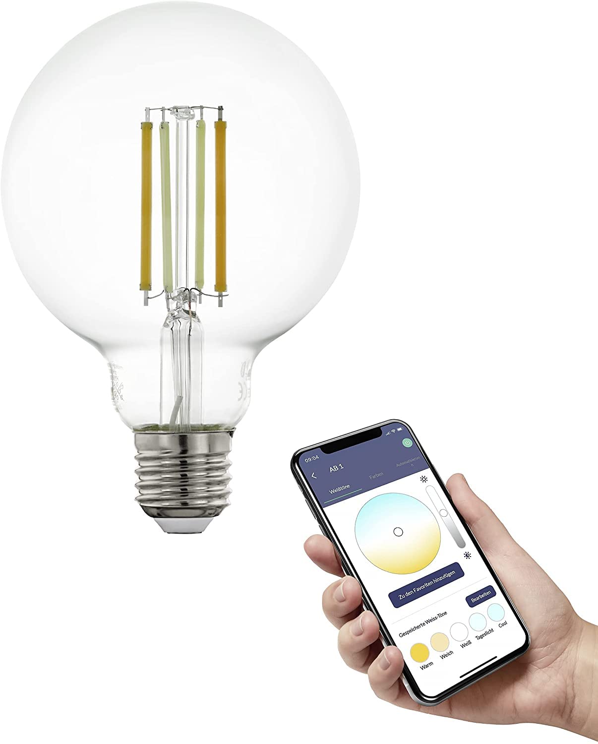 EGLO connect.z Smart-Home LED Leuchtmittel E27, G95, ZigBee, App und Sprachsteuerung Alexa, dimmbar, Lichtfarbe einstellbar (warmweiß-kaltweiß), 700 Lumen, 6 Watt, Vintage-Glühbirne klar