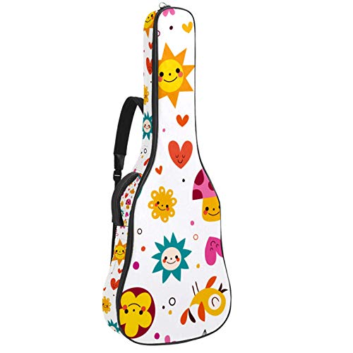 Gitarren-Gigbag, wasserdicht, Reißverschluss, weich, für Bassgitarre, Akustik- und klassische Folk-Gitarre, niedliche Cartoon-Pilze, Blumen, Herzen, Vögel