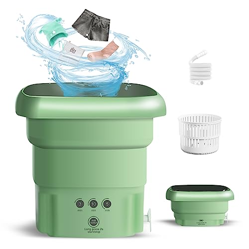YOODI Camping Waschmaschine, 4.5L Mini Reisewaschmaschine Elutions-Zweizweck Antibakteriell mit Blauem Licht Waschmaschine Faltbar, Tragbare Waschmaschine für Unterwäsche, Socken, Babykleidung (Grün)