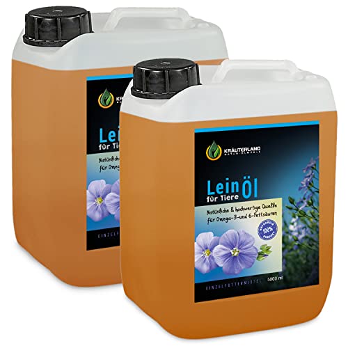 Kräuterland Leinöl für Pferde & Hunde 10L, 2X 5 Liter Kanister - Leinsamenöl, kaltgepresst aus erster Pressung direkt vom Hersteller in Premium Qualität