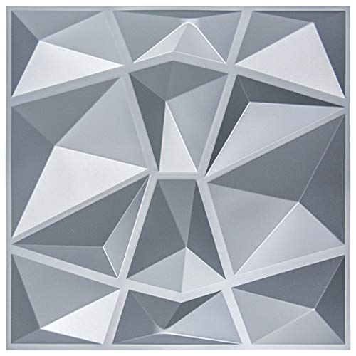 Art3d 3D-Paneling, strukturiertes 3D-Wanddesign, silberfarbener Diamant, 50 x 50 cm, 12 Stück