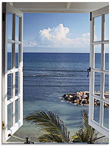 Artland Qualitätsbilder I Glasbilder Deko Glas Bilder 45 x 60 cm Wandbild Fensterblick Fotografie Blau G3FP Fenster zum Paradies