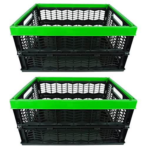 Novaliv Klappboxen faltbar stabil 2x 30L Grün Schwarz baskets Einkaufskiste Klappkisten Set Tragebox Aufbewahrung Einkaufskörbe Körbe Aufbewahrung Küche