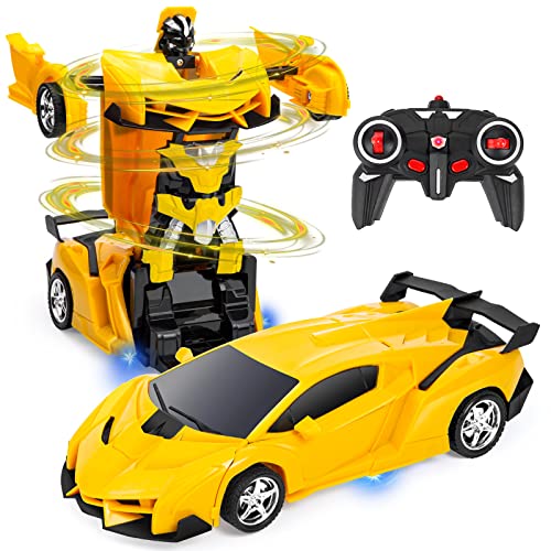 Highttoy Fernbedienung Autos für Kinder im Alter von 5-12, Transformator Spielzeug für Jungen Mädchen 2 in 1 Verformung RC Auto Transformieren Roboter Auto für 4-14 Jahre alte Jungen Mädchen Gelb