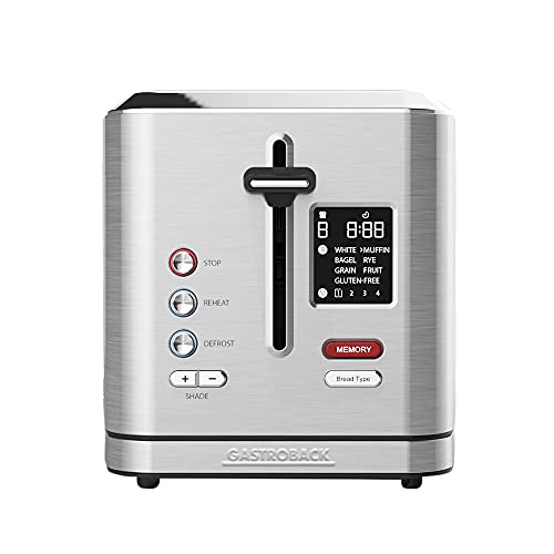 GASTROBACK #42395 Design Toaster Digital 2S, 2-Scheiben, intergrierter Brötchenaufsatz, 7 Toastprogramme, LCD-Countdown-Anzeige, 800 Watt, Edelstahlgehäuse, Silber
