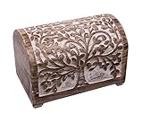 Schatzkiste Baum des Lebens, massive Holz-Schatulle Dekobox 24x 15 x 15 cm, white wash