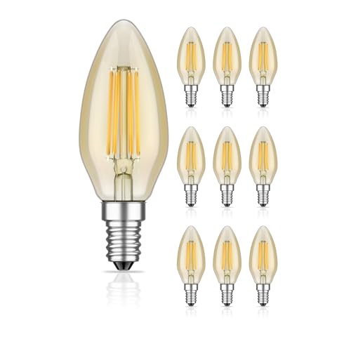 ledscom.de E14 LED Kerzenlampe Glühfaden Vintage amber 4W=35W 400lm extra-warm-weiß auch wetterfest, 10 Stk.