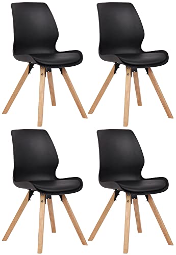 CLP 4er Set Stuhl Luna Kunststoff I Stoff I Samt I Kunstleder I Lehnstuhl mit Holzgestell, Farbe:schwarz, Material:Kunststoff