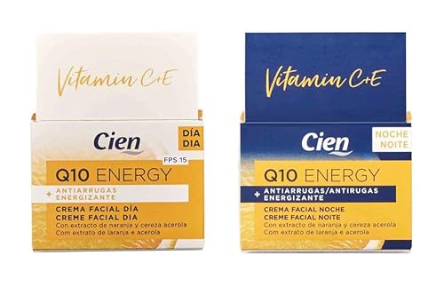 Cien Energy, Q10 Energy, Anti-Falten-Gesichtscreme für Tag und Nacht, 50 ml, belebend, mit Orangen- und Acerola-Kirschextrakt, 2er-Pack