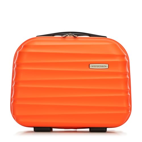 WITTCHEN Kosmetikkoffer Kulturbeutel Reisekoffer Hartschale aus ABS Komfortablen Griff Abnehmbaren Schultergurt Groove Line Größe XS Orange