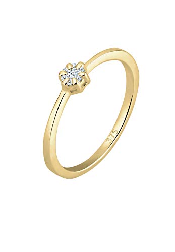 Diamore Ring Damen Verlobung Blume mit Diamant (0.08 ct.) in 375 Gelbgold