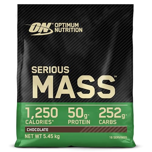 Optimum Nutrition ON Serious Mass Hochkalorisches Weight Gainer Protein Pulver mit Kohlenhydrate, Whey Protein, Vitaminen, Kreatin und Glutamin, Chocolate, 16 Portionen, 5.45kg