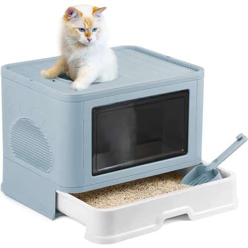 Drumm Faltbare Katzentoilette für Katzen, mit Schublade, mit Schaufel, Eingang vorne und oben, sehr groß für Katzen, Haustiertoilette für Katzen