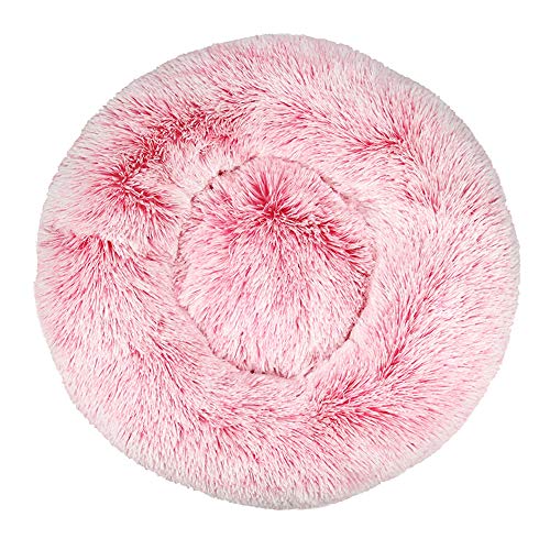 Fansu Hundebett rund Hundekissen Plüsch weichem Hundesofa rutschfest Base Katzenbett Donut Größe und Farbe wählbar (Farbverlauf rosa,100CM)