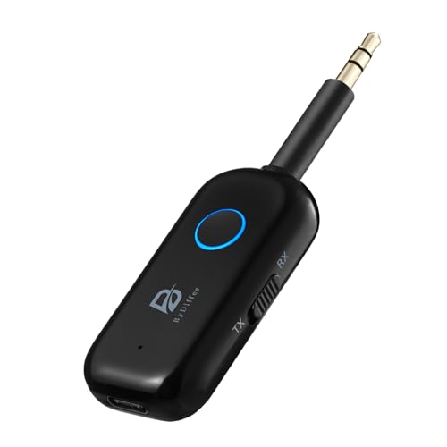 ByDiffer Bluetooth 5.2 Audio Sender Empfänger für Fernseher zu 2 Kabellosen Kopfhörern, Dual Link 3,5 mm Klinke, AptX Low Latency Aux Bluetooth Adapter für Auto, Flugzeug (Schwarz)