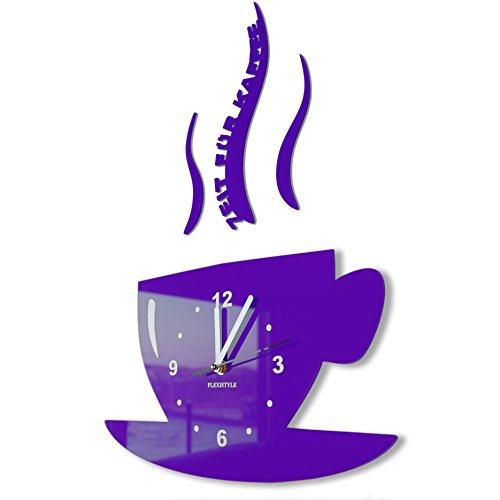 FLEXISTYLE Tasse Zeit für Kaffee Moderne küchenuhr, violett Küche Wanduhr, 3D römisch, wanduhr deko, Made in EU