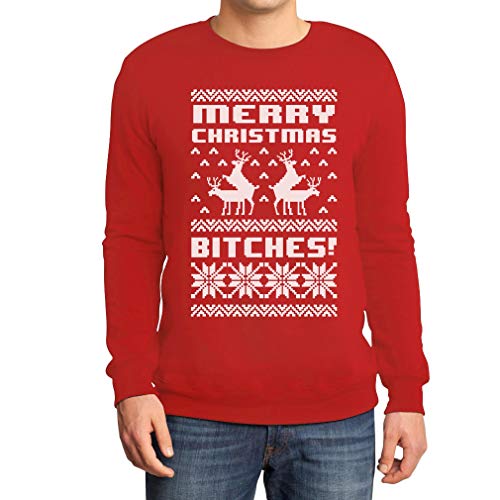 Merry Christmas Bitches Rot Medium Sweatshirt Weihnachtspullover - Lustiger Weihnachtspulli