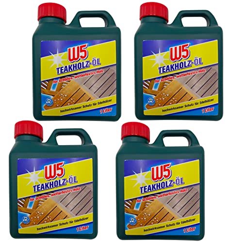 BURI W5 Teakholz-Öl 4X 1 Liter Holzschutz Pflegeöl Holzschutz Hartholzöl Terrassenöl