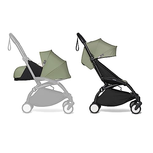 BABYZEN YOYO2 Kompletter Kinderwagen - Inklusive YOYO 0+ Neugeborenen Set (Olive), Kinderwagengestell (Black) & 6+ Textilset (Olive) - für Kleinkinder bis 22 kg
