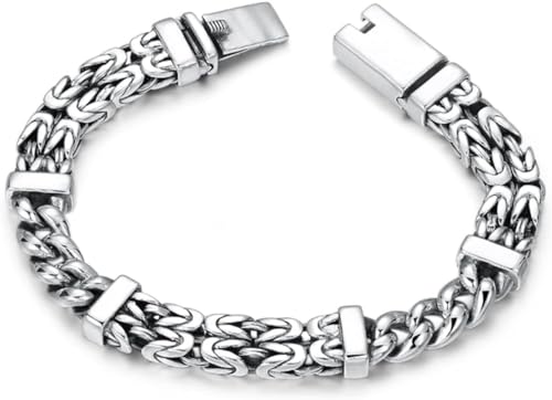 Modisches Retro-Armband, neues silbernes zweireihiges Kielmuster und Friedens-Persönlichkeits-Armband for Männer und Frauen, geschnitztes klassisches Distressed-Accessoire ( Color : Silver Plated_18cm