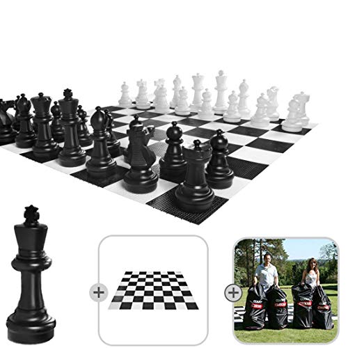 Ubergames XXXL Gartenschach Spiele - Giga Schachfiguren bis 64 cm Groß - Wasserdicht und UV-beständig (Schachfiguren + Matte und Tasche)