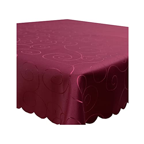 Tischdecke Damast Ornamente Circle, 130x300 cm Bordeaux, edel bestickte Tischdecken, Tischdeko Wohnzimmer Esszimmer, Tischtuch Bügelfrei und Fleckenabweisend, pflegeleicht waschbar