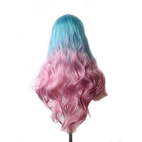 Perücke Wellenförmige Haare synthetische Perücke lange blaue Cosplay Perücken for Frauen farbig roten rosa blonde lila braun grün schwarz burgund Wig (Color : 13, Stretched Length : 28inches)