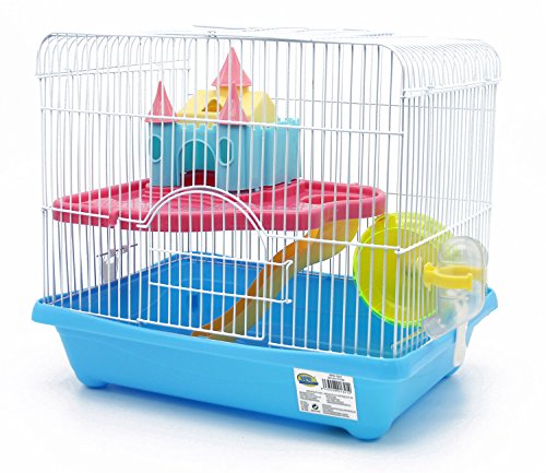BPS® Hamster-Käfig BPS-1341 mit Leiter, Tränke, Laufrad und Haus, hochwertig, mehrfarbig, in Bonbonfarben, zufällige Farbauswahl, Größe XL: 35 x 26 x 31 cm