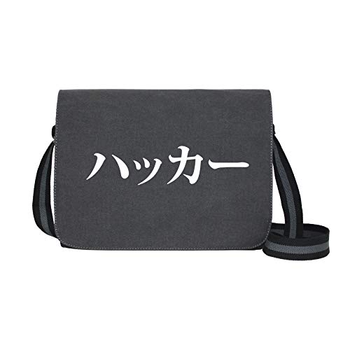 Japanese Hacker - Umhängetasche Messenger Bag für Geeks und Nerds mit 5 Fächern - 15.6 Zoll, Schwarz Anthrazit