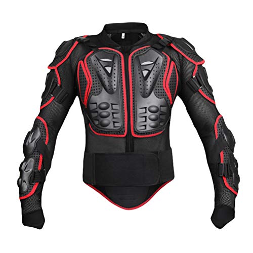 JEELINBORE Motorradjacke Herren Rückenprotektor Motorradbekleidung Motocross Protektoren Jacke für Damen - Schwarz Rot, 4XL