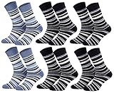 Tobeni 6 Paar Kindersocken Ringel mit Frotteefutter Thermo Socken für Jungen und Mädchen bunt blau Farbe 2x Jeans 4x Marine Grösse 27-30